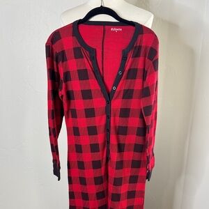 Red and Black Onepiece Plaid Button-Up Pajama